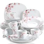 60-Piece White  Pink Floral Porcelain Plate Set