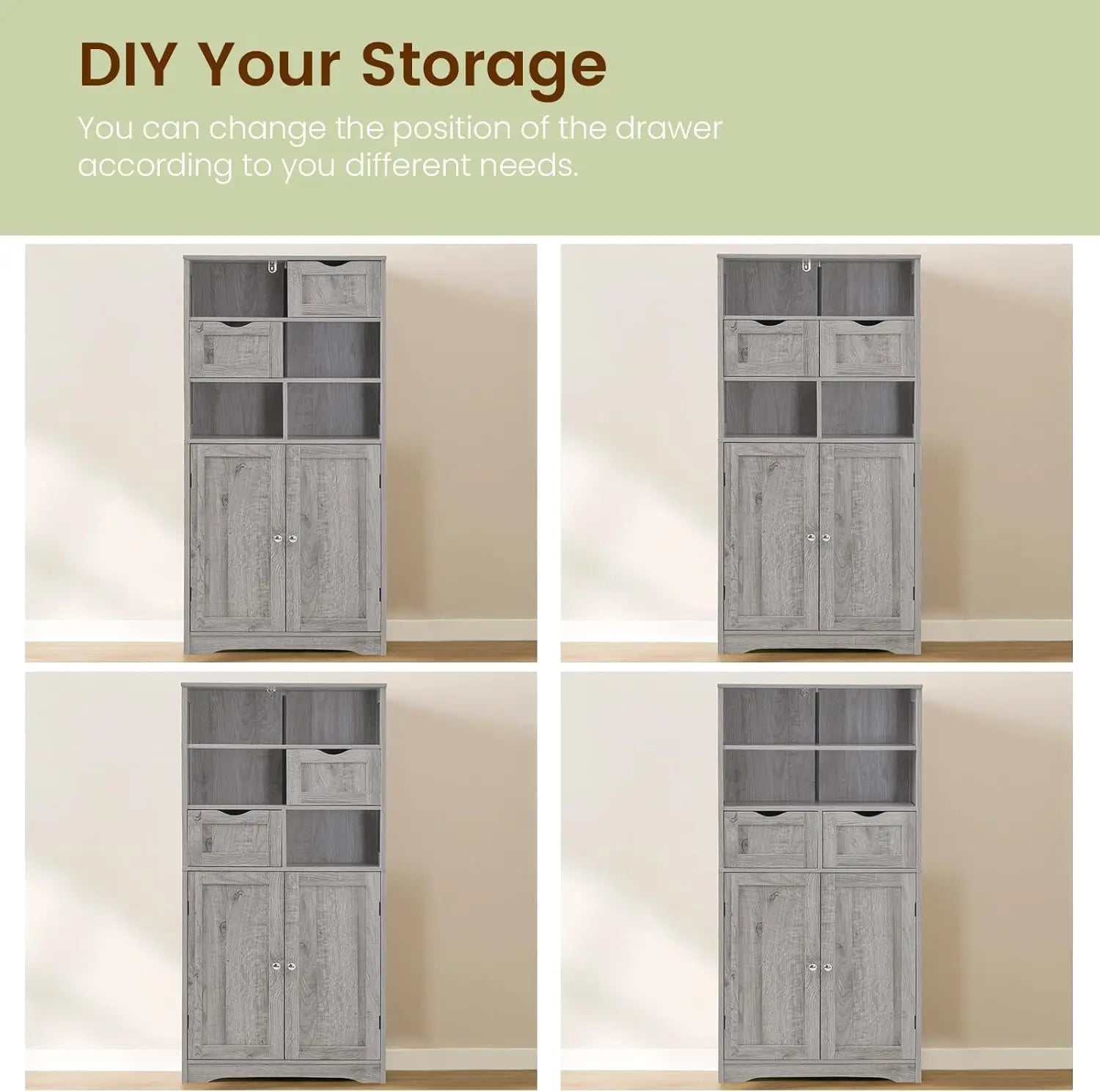 Tall Grey Storage Cabinet with 2 Drawers