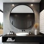 30" Round Bathroom Wall Mirror, Black