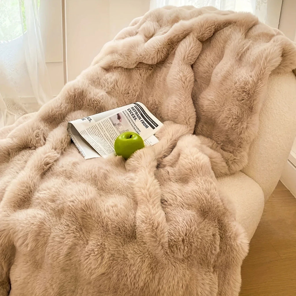 Cozy Faux Rabbit Fleece Throw Blanket