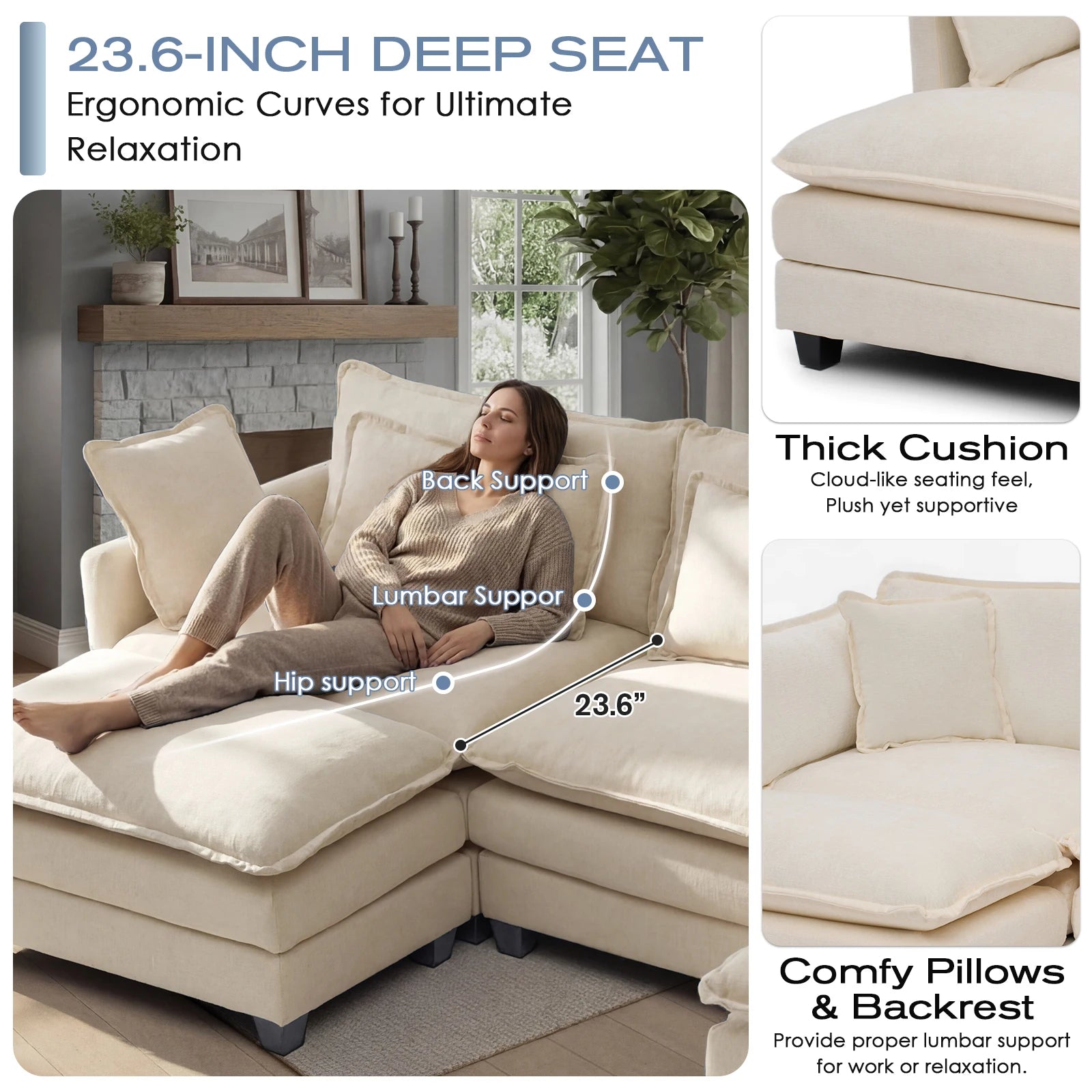 113.4" Modular Sectional Sofa with Ottoman