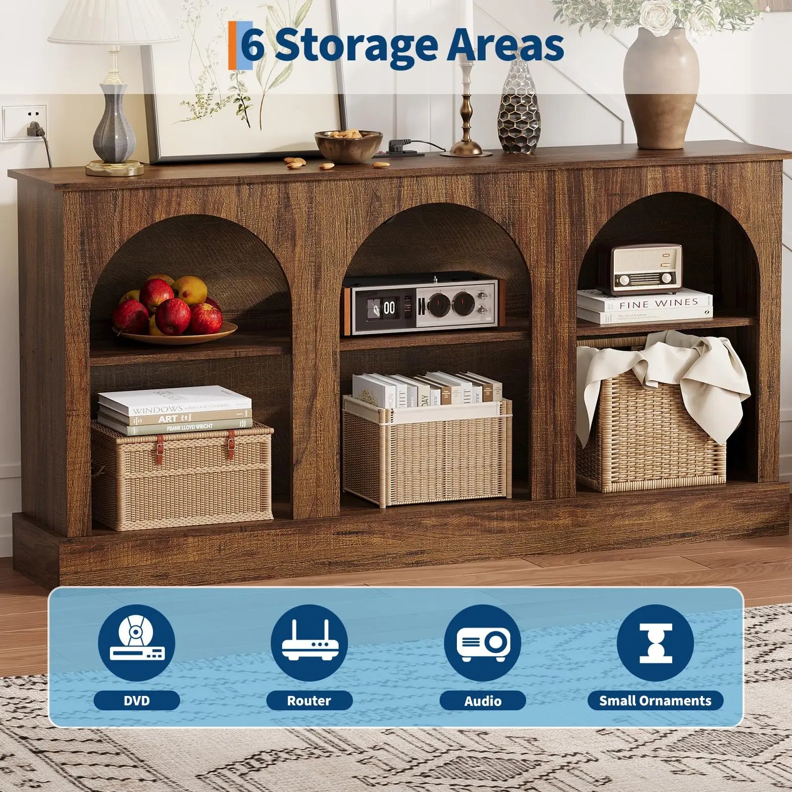 63"TV Stand With Power Outlets & USB