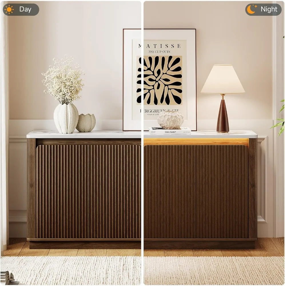 61" Fluted Buffet Cabinet with Marble Top