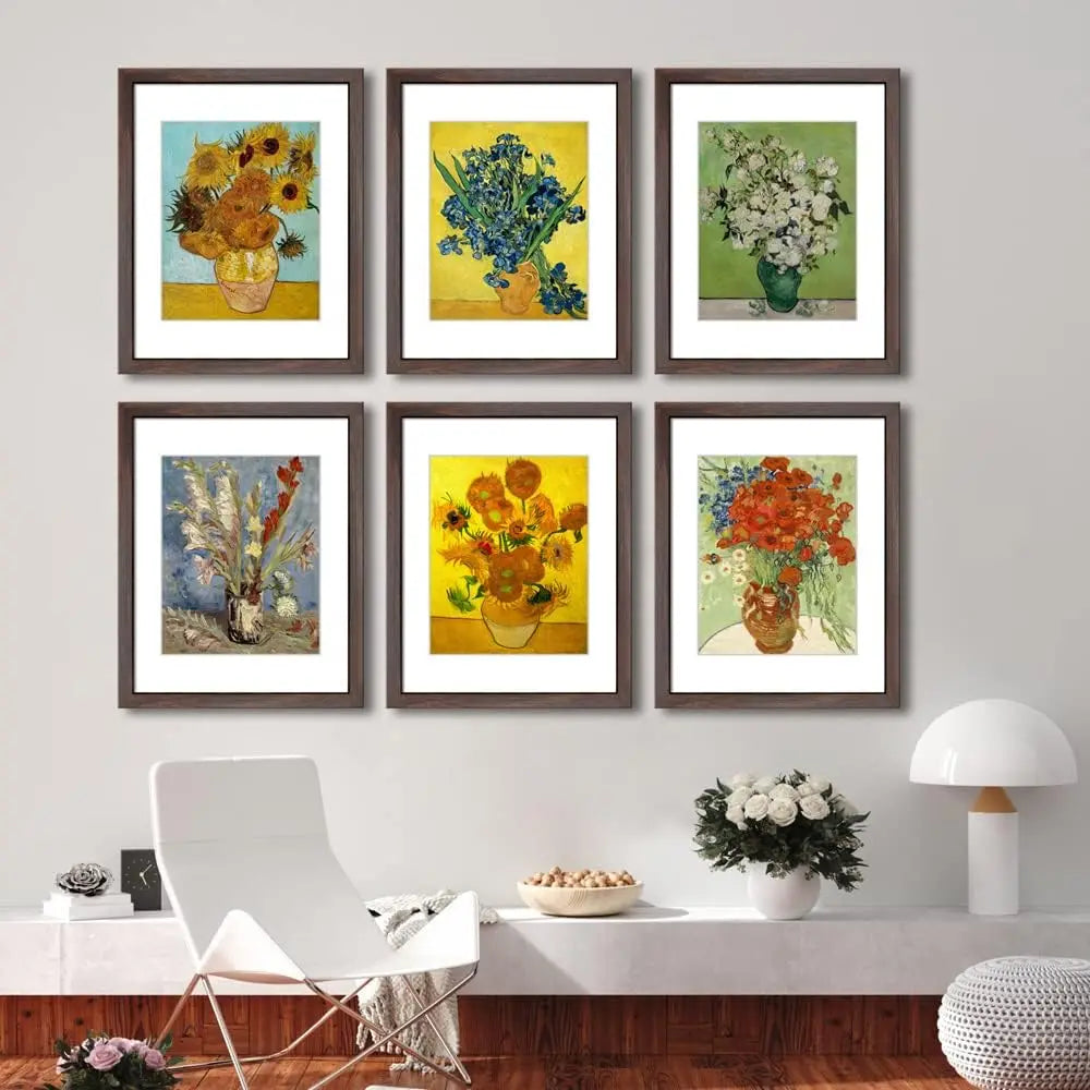 Set of 6 Walnut Photo Frames for 8x10 or 11x14 Pictures, Wall and Tabletop Display
