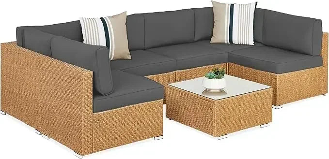 7 Pc modular outdoor wicker patio - Gray