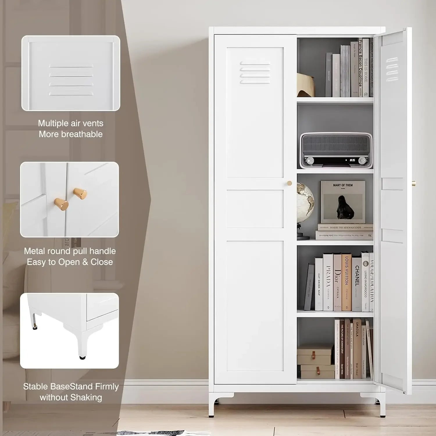 61"Metal Storage Cabinet with4 Adjustable Shelves