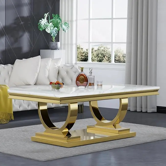 47" Rectangular  White Faux Marble Coffee Table