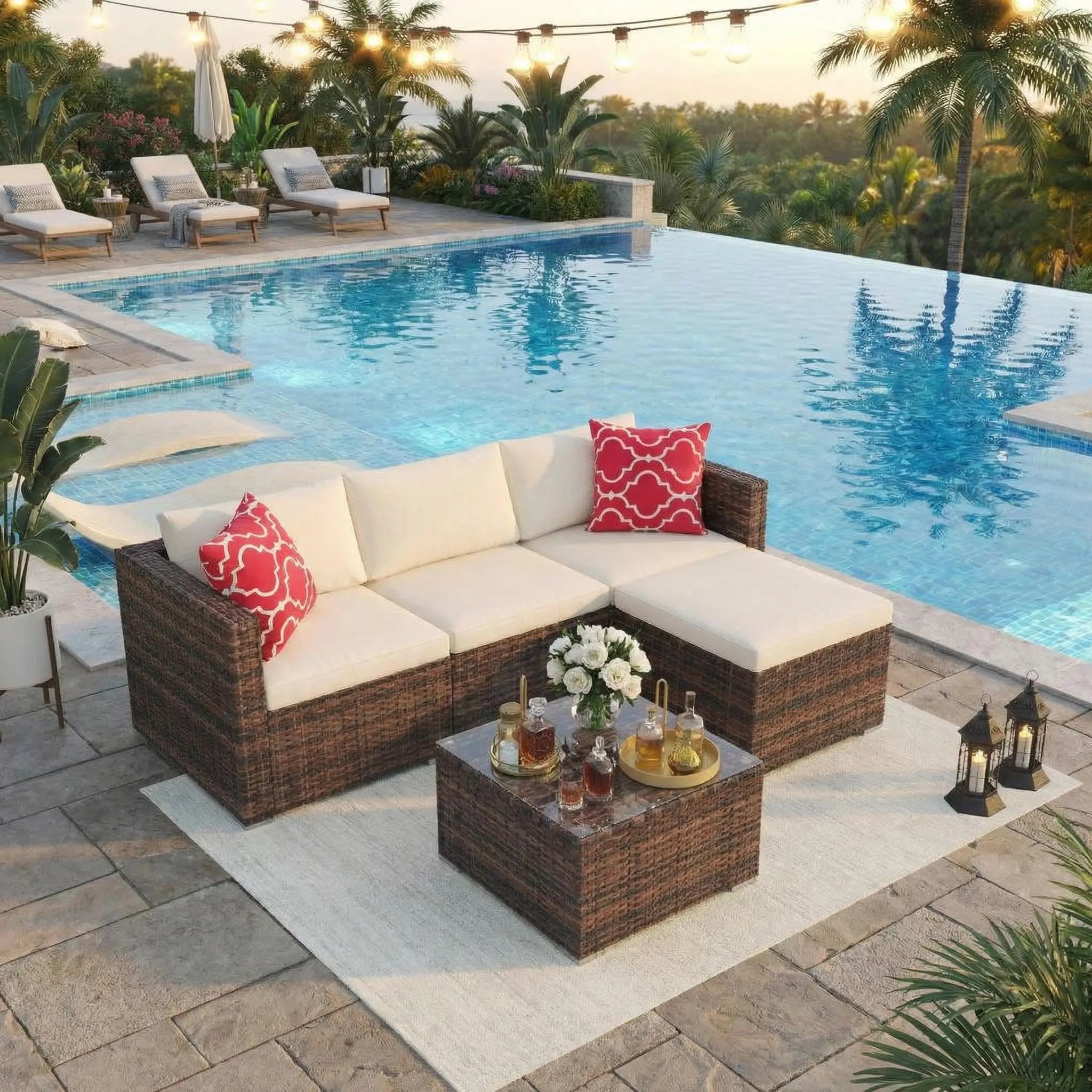 5-Piece Wicker Patio Furniture Set, Modular