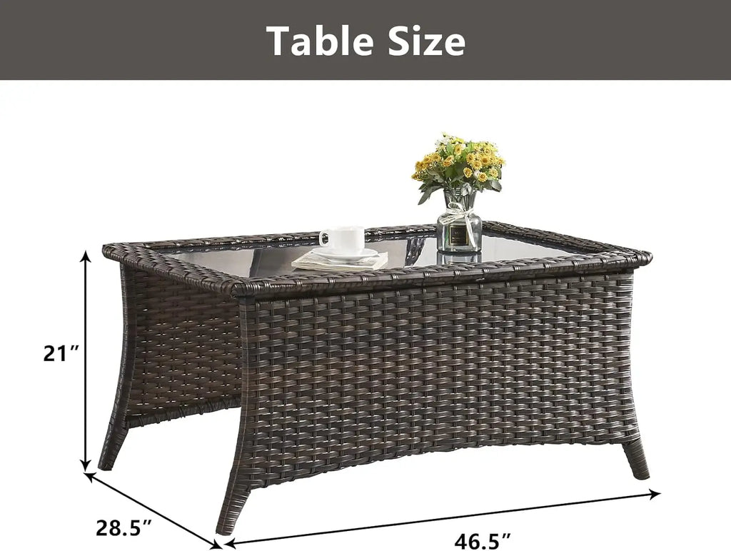 Patio Coffee Rattan Rectangular Glass Table