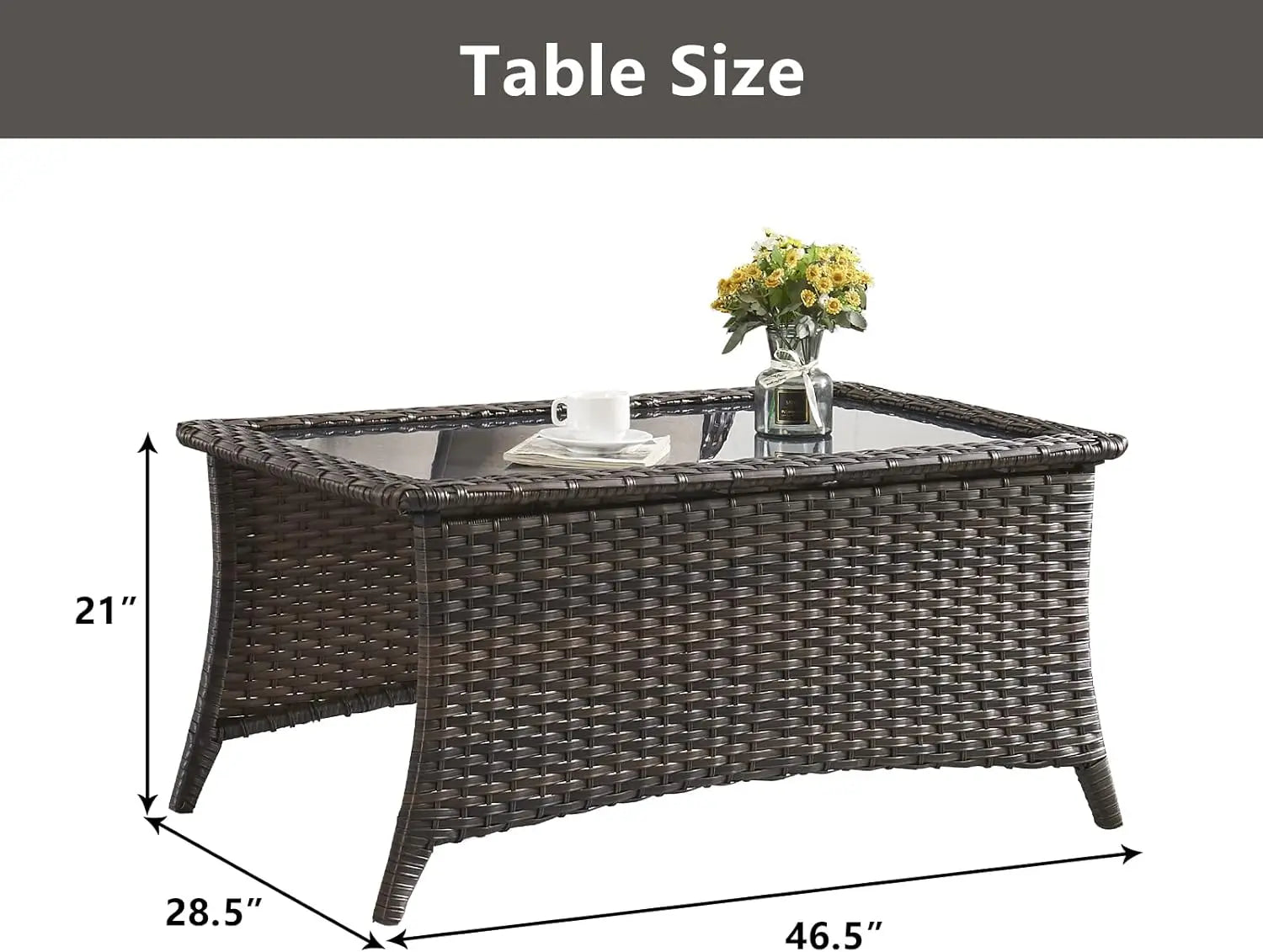 Patio Coffee Rattan Rectangular Glass Table