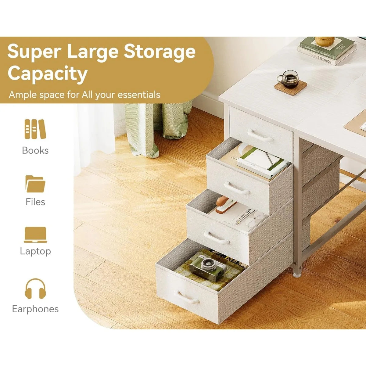48 Inch White Computer Desk With 8 Drawers
