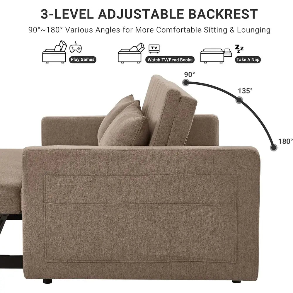 Pull-Out Sleeper Sofa Bed with Side Table