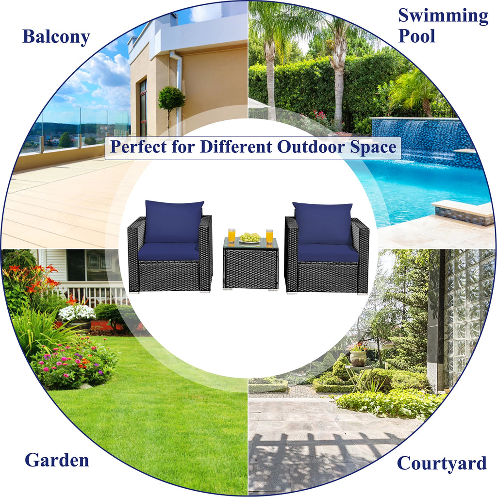 3 PC Patio Rattan Wicker Furniture Set