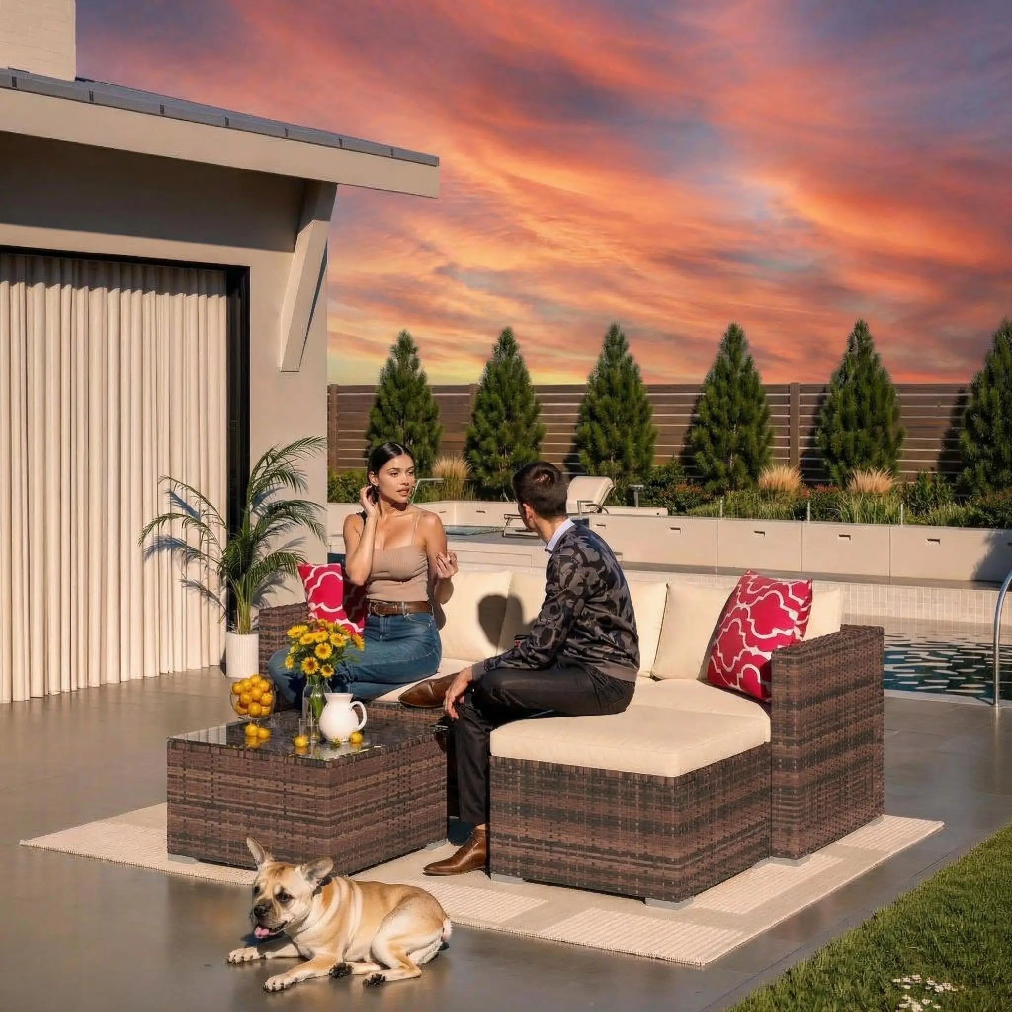 5-Piece Wicker Patio Furniture Set, Modular