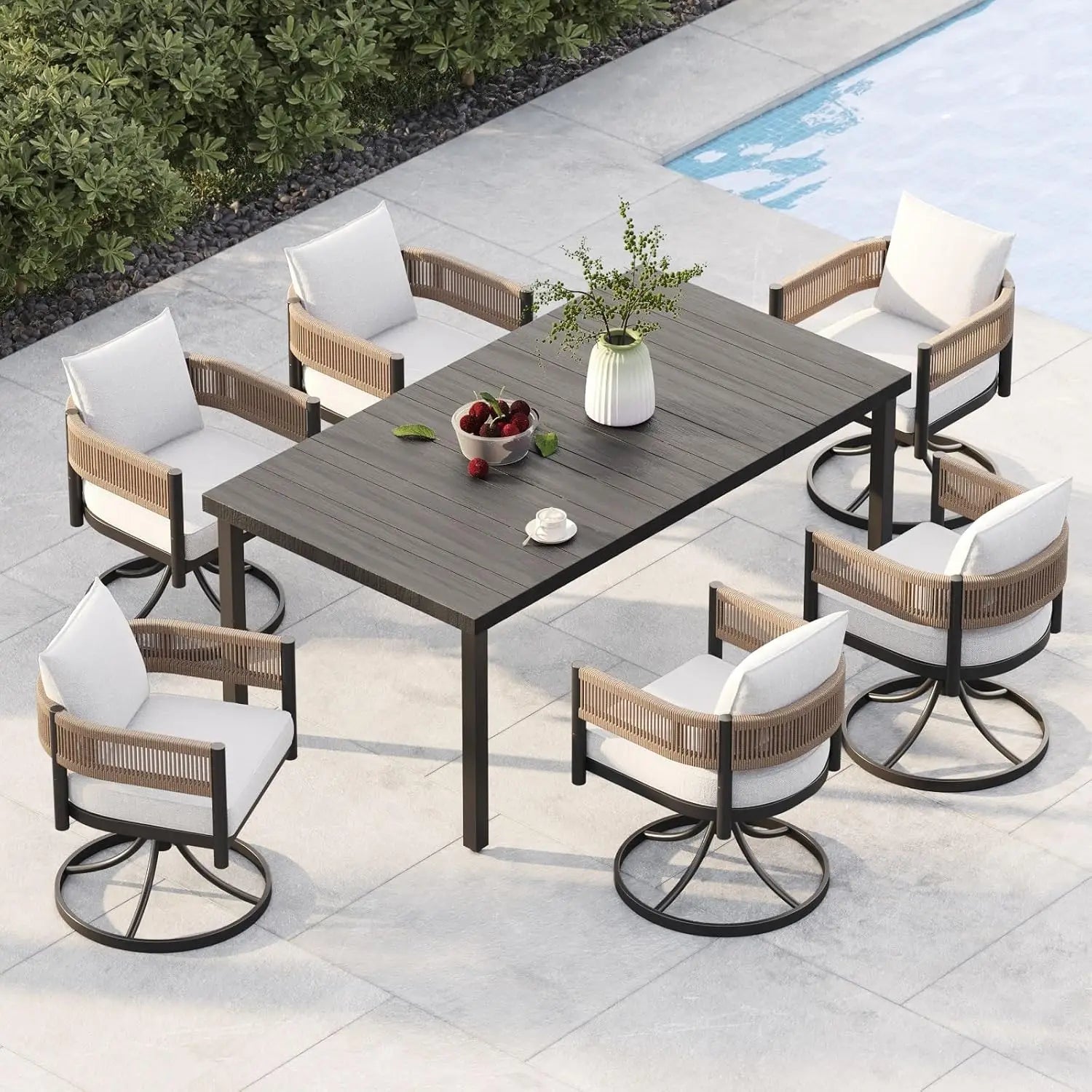 7 Pc Outdoor Wicker Dining Set for 6