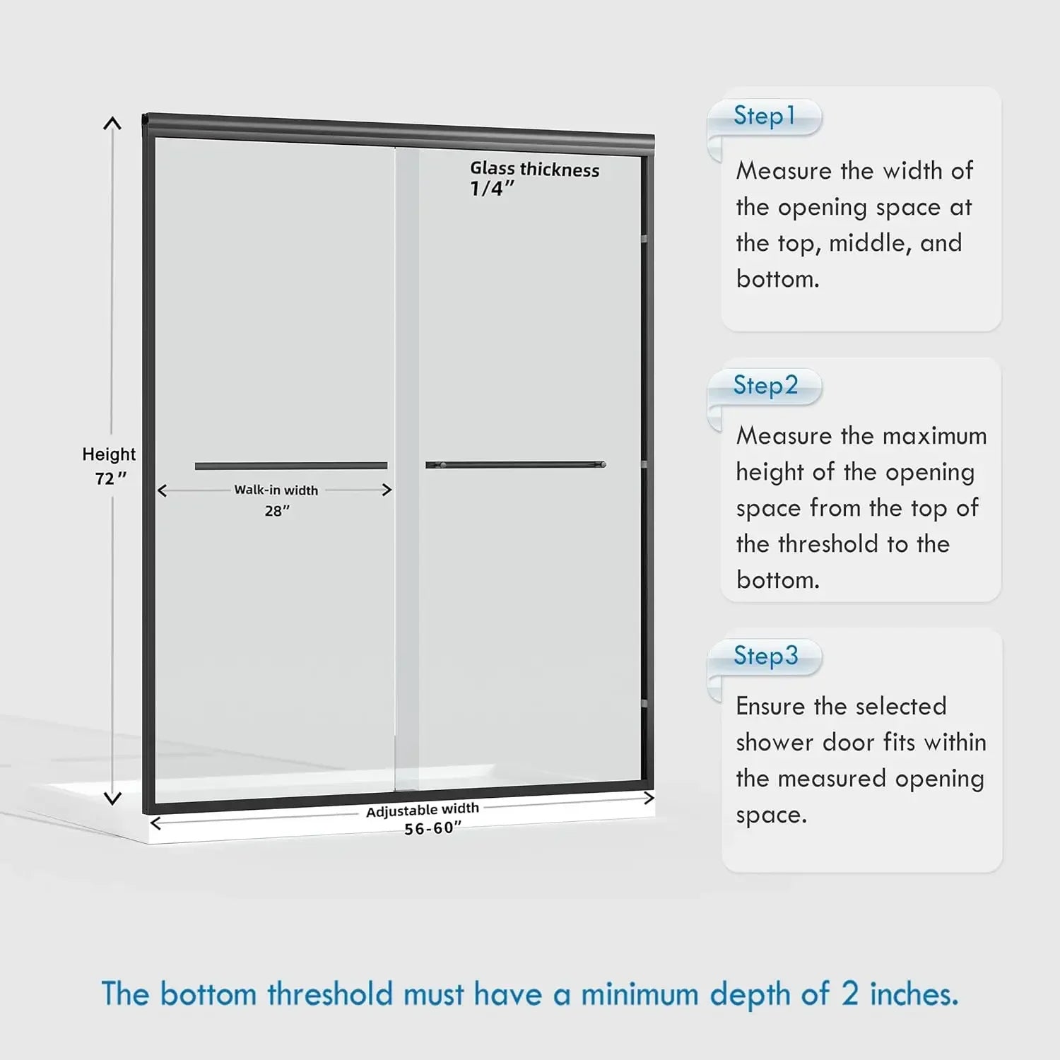 56-60" W x 72" H Semi-Frameless Sliding Shower Door Matte Black