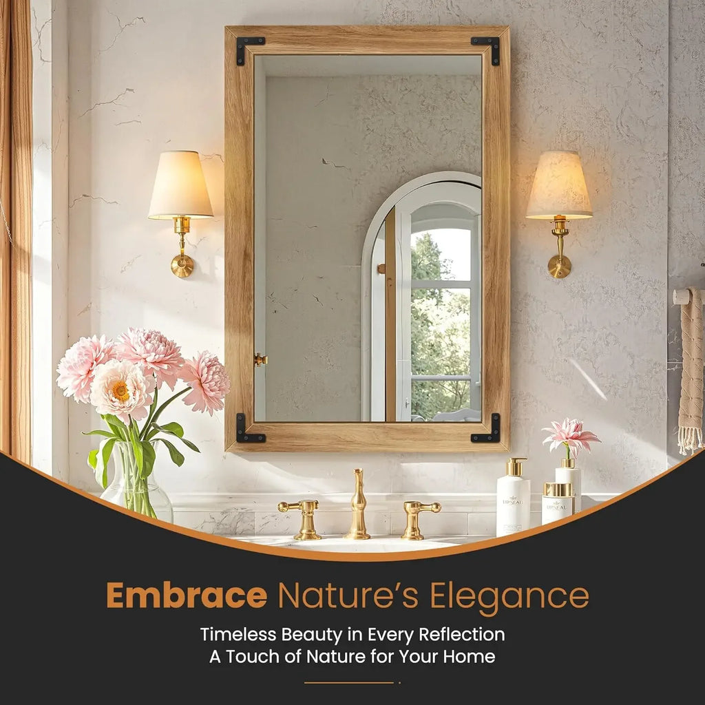 Bathroom Wall Mirror  With Wooden Frame, 36"x24"