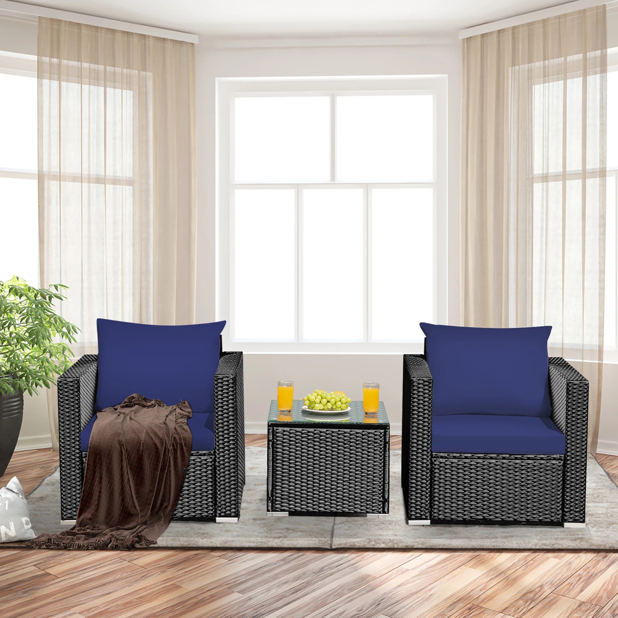 3 PC Patio Rattan Wicker Furniture Set