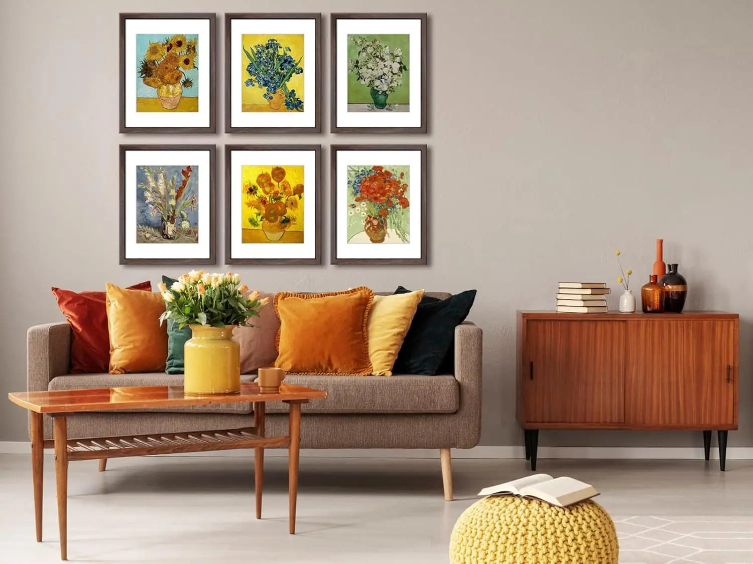 Set of 6 Walnut Photo Frames for 8x10 or 11x14 Pictures, Wall and Tabletop Display