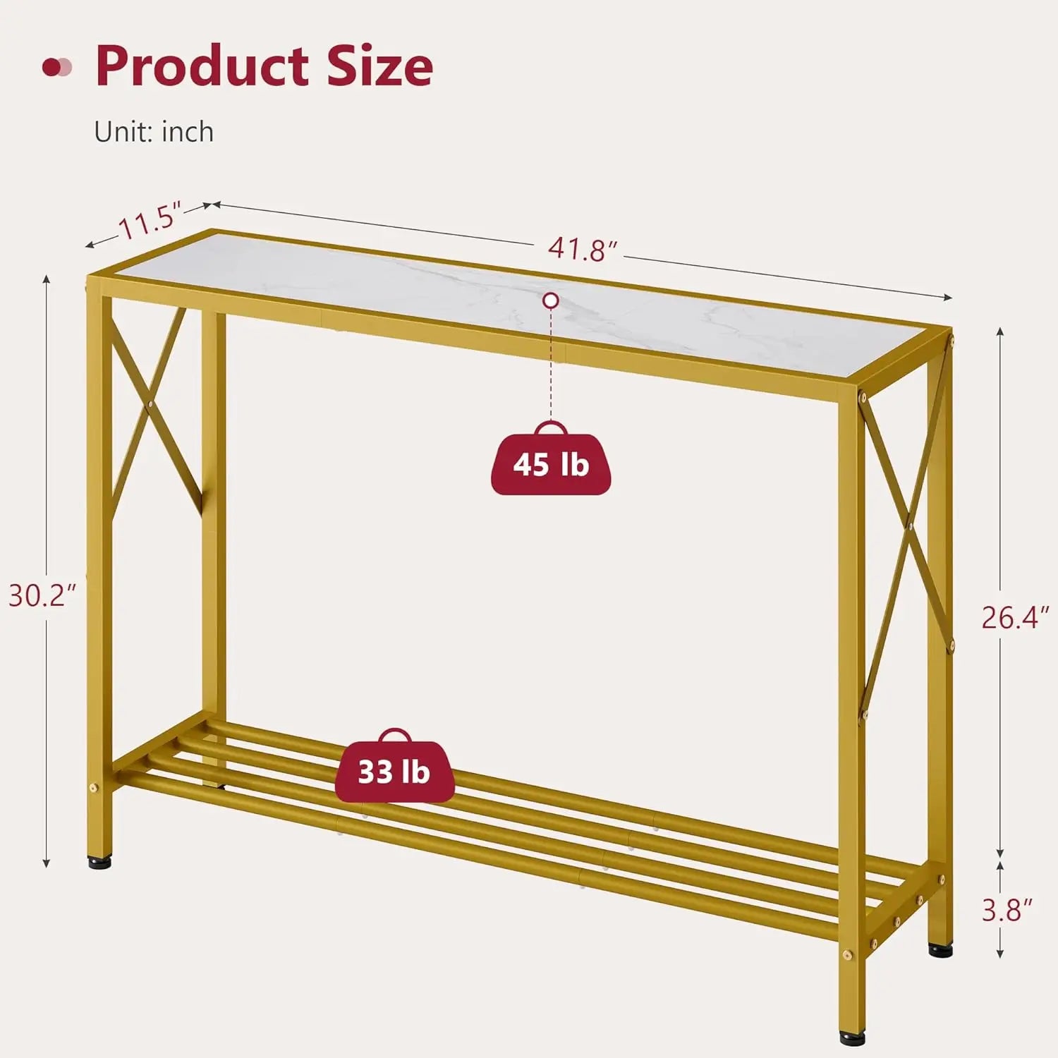 41.8" 2-Tier Console Table with Shelves
