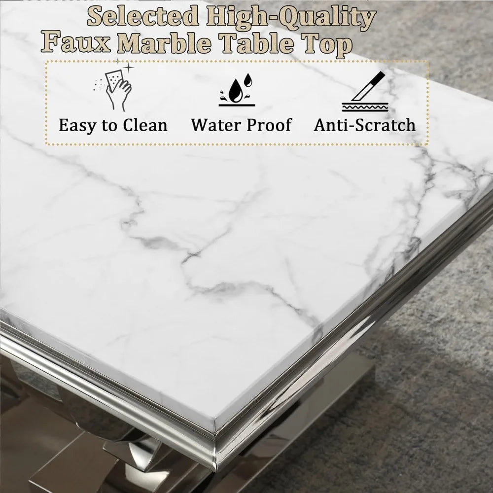 47" Rectangular  White Faux Marble Coffee Table