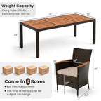 9PC Patio Wicker Dining Set Acacia Wood Table Top