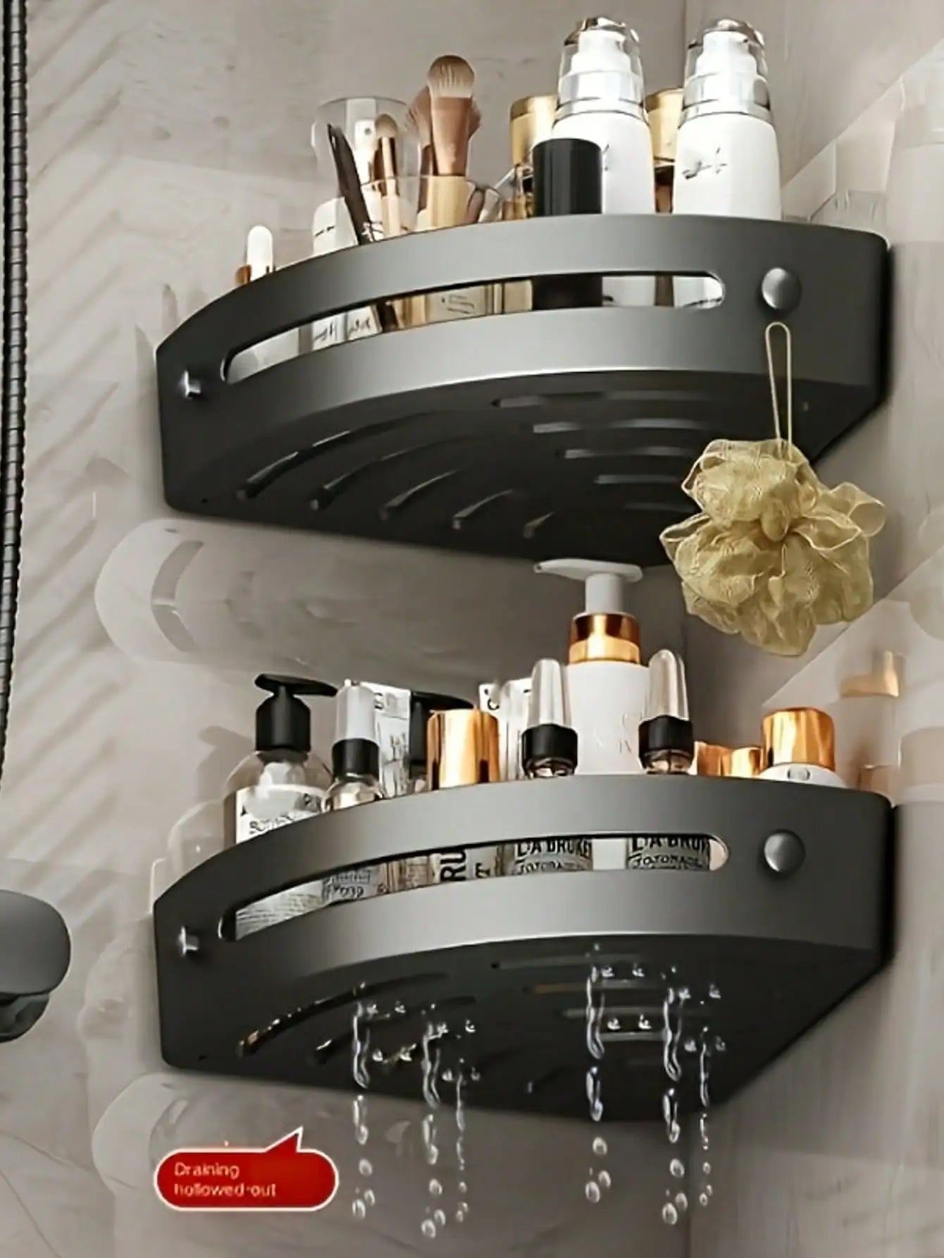 2Pc Wall Mounted Corner Rack: No-Drill