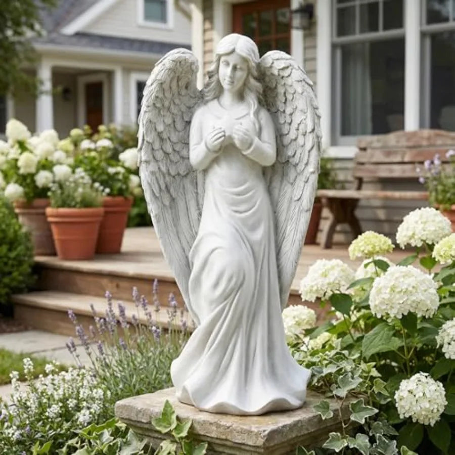 18.9 Inch Outdoor Standing Angel Statue - Stone