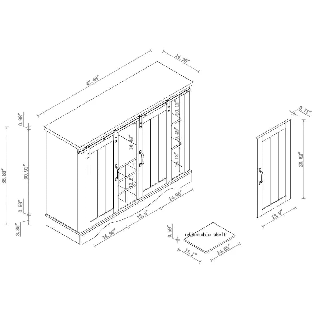 47 Inch Wine Cabinet with Sliding Barn Doors