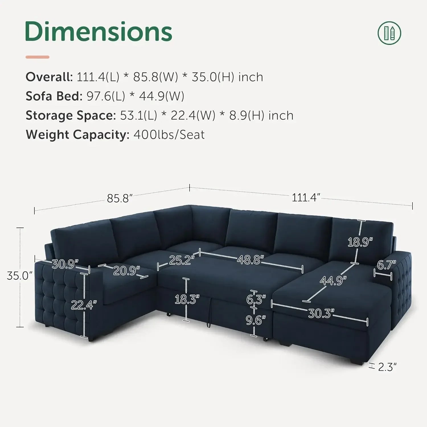 Sectional Sleeper Sofa with Storage Chaise Lounge