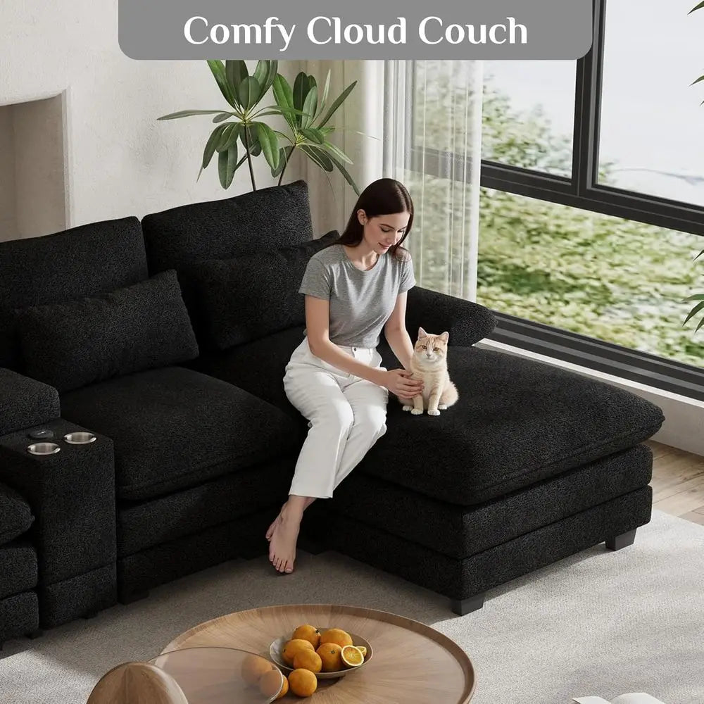 Oversized Chenille Sectional Sofa with Center Console