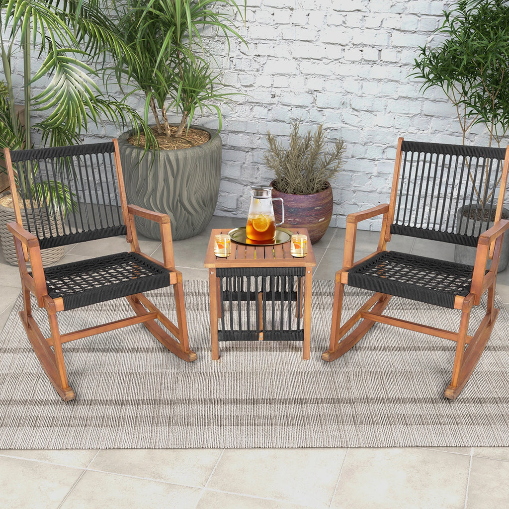 3pc Patio Wood Bistro Table  & Rocking Chair