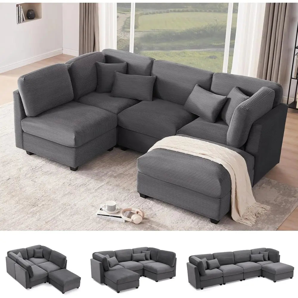 Oversized Corduroy Sofa with Memory Foam