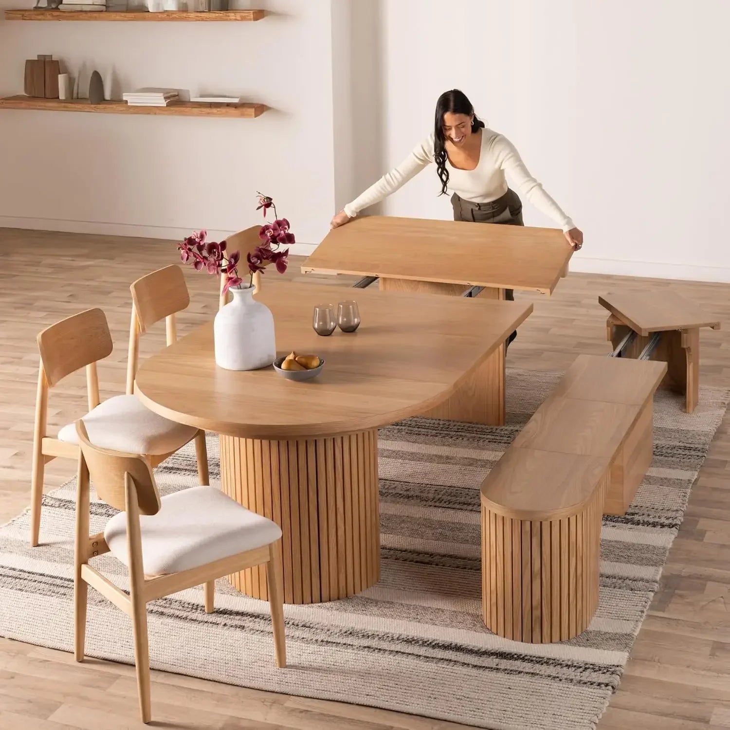 Expandable Round Dining Table Set