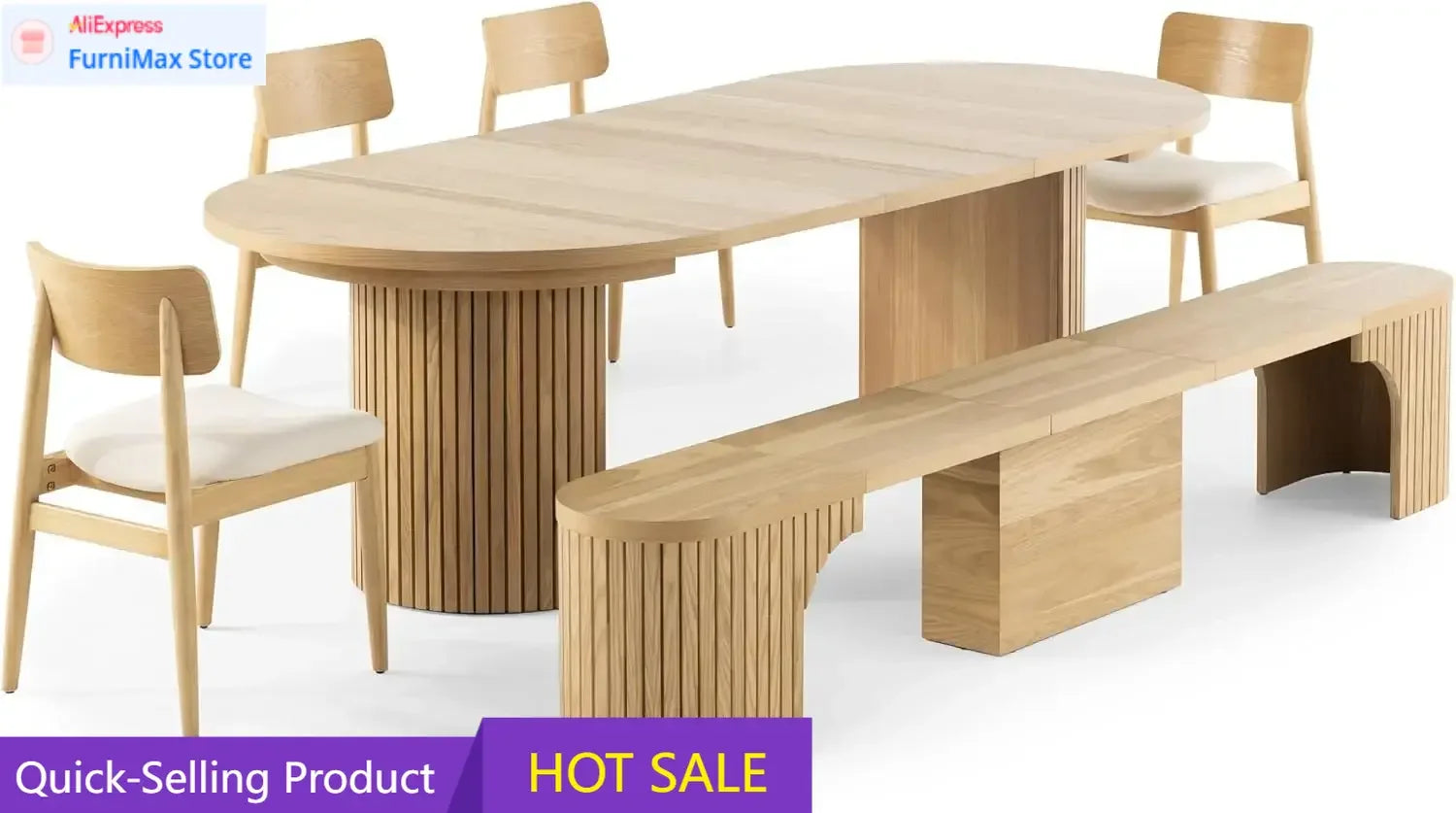 Expandable Round Dining Table Set