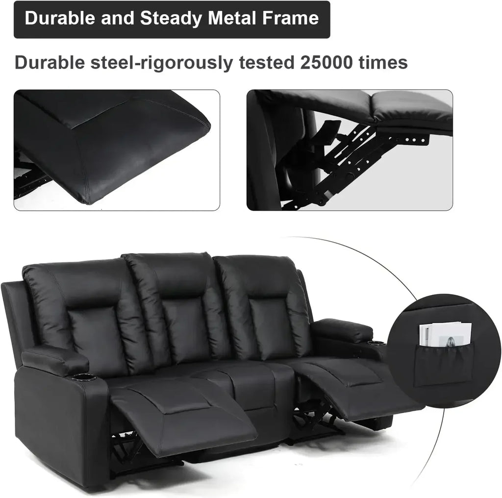 Leather Recliner Chair Set, Black