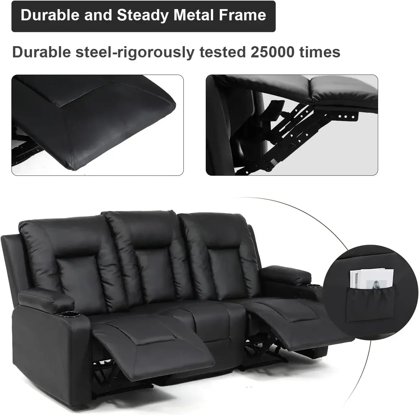 Leather Recliner Chair Set, Black