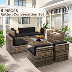 8 Pc Wicker Rattan Patio Furniture Set