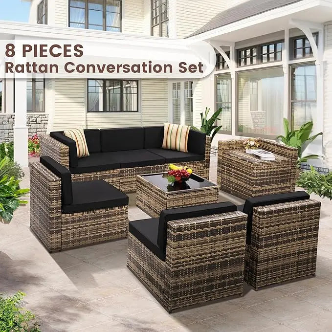 8 Pc Wicker Rattan Patio Furniture Set
