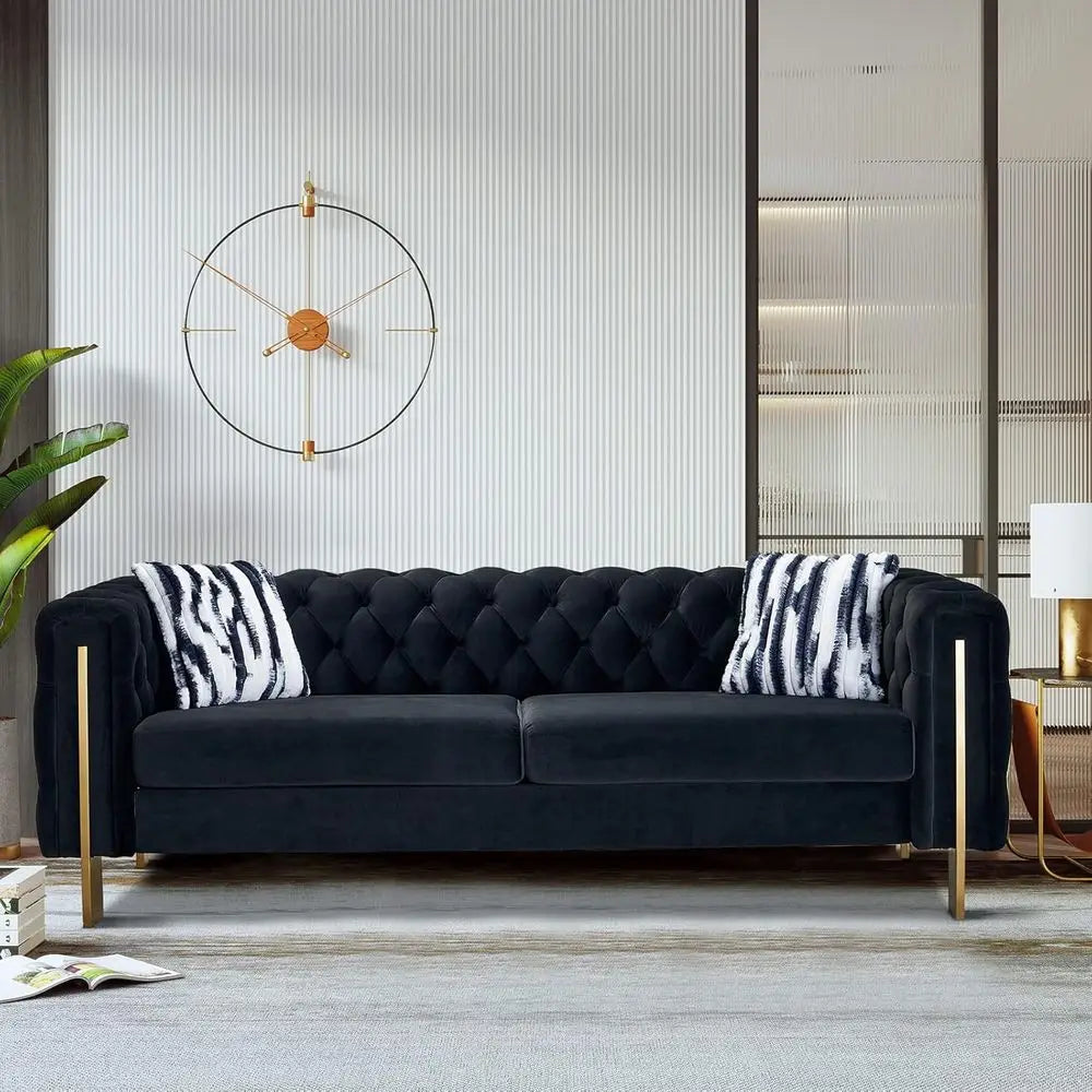 84-Inch High-Arm Upholstered Sofa, Black