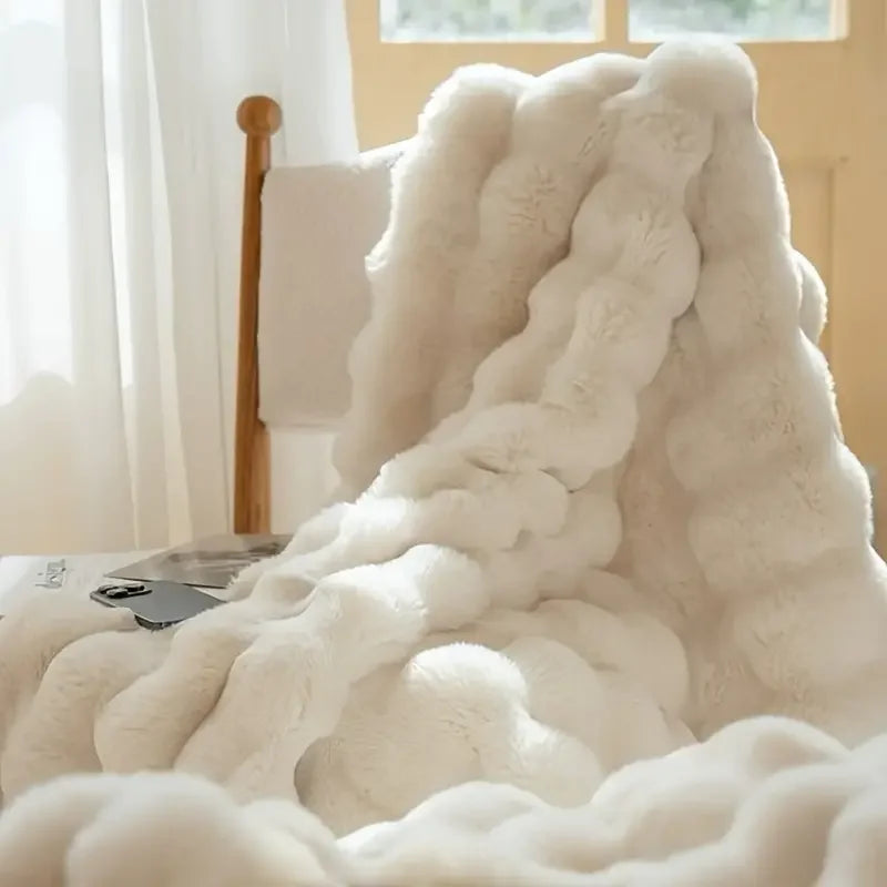 Cozy Faux Rabbit Fleece Throw Blanket