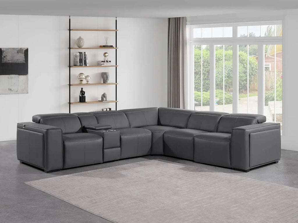 6 Piece Power Reclining Leather Sectional Sofa