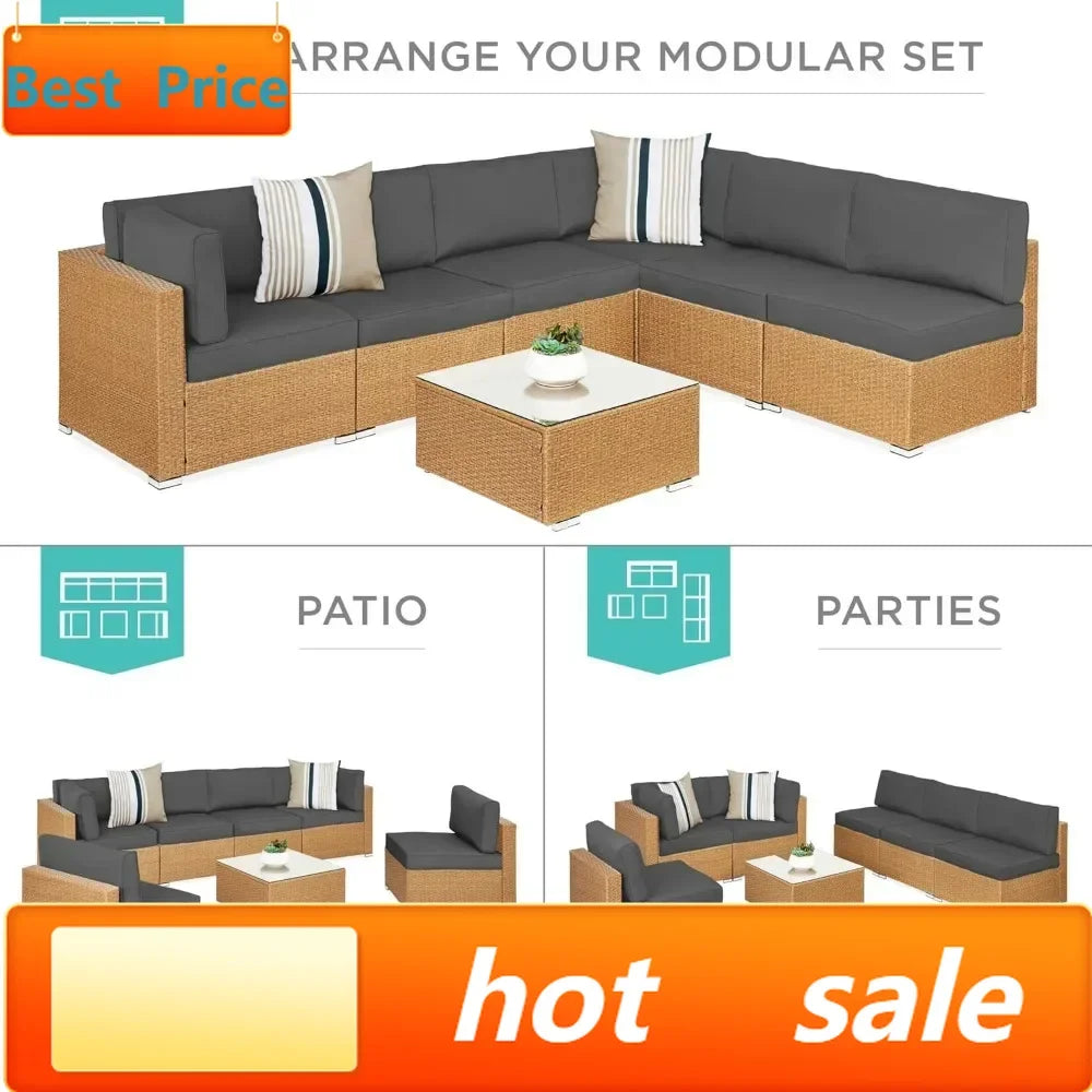 7 Pc modular outdoor wicker patio - Gray