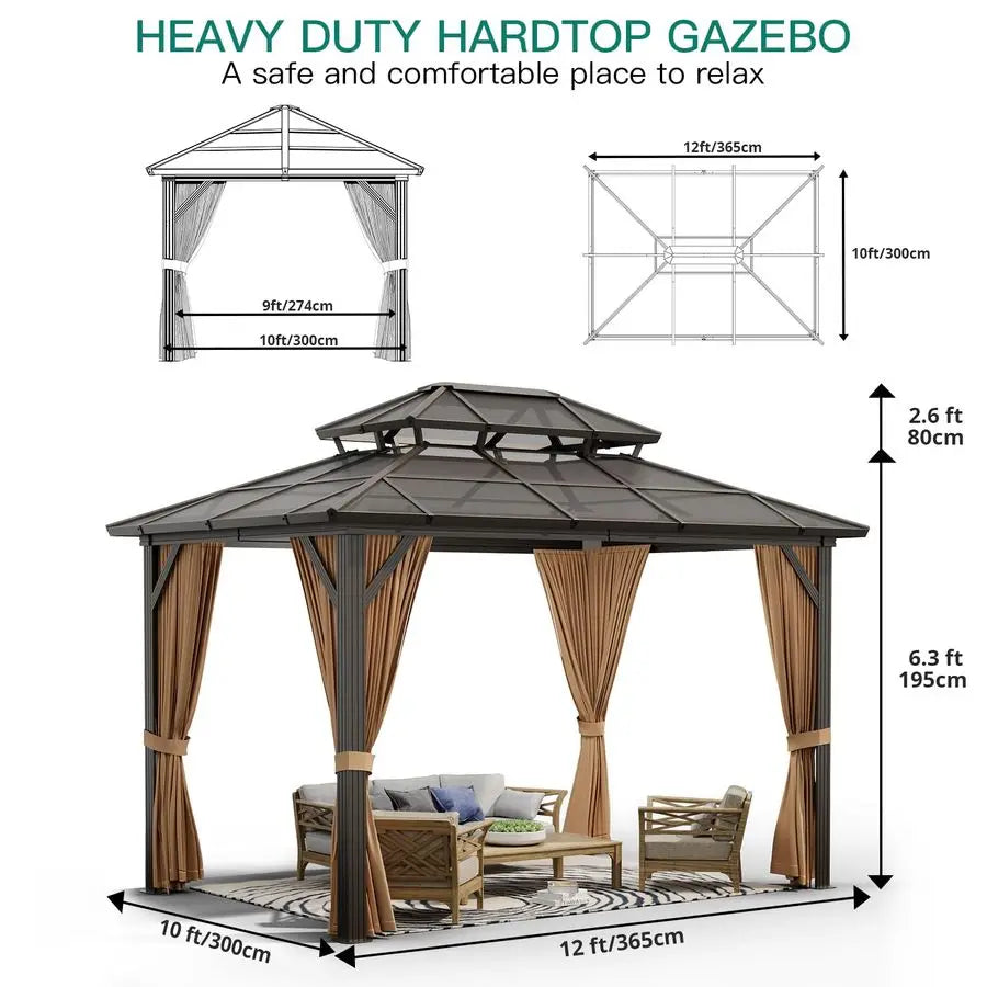 10X12 ft Hardtop Polycarbonate Gazebo