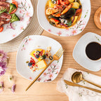 60-Piece White  Pink Floral Porcelain Plate Set