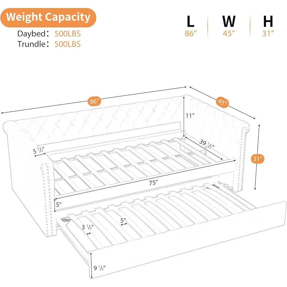 Modern Velvet Daybed with Trundle