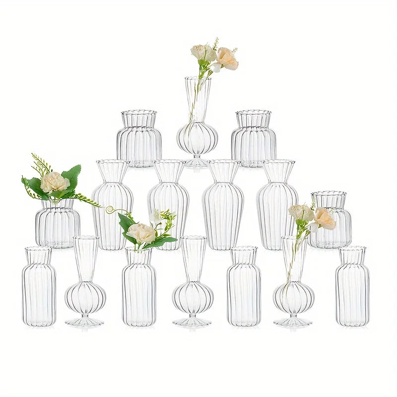 8/16 Piece Modern Transparent Glass Vase Set