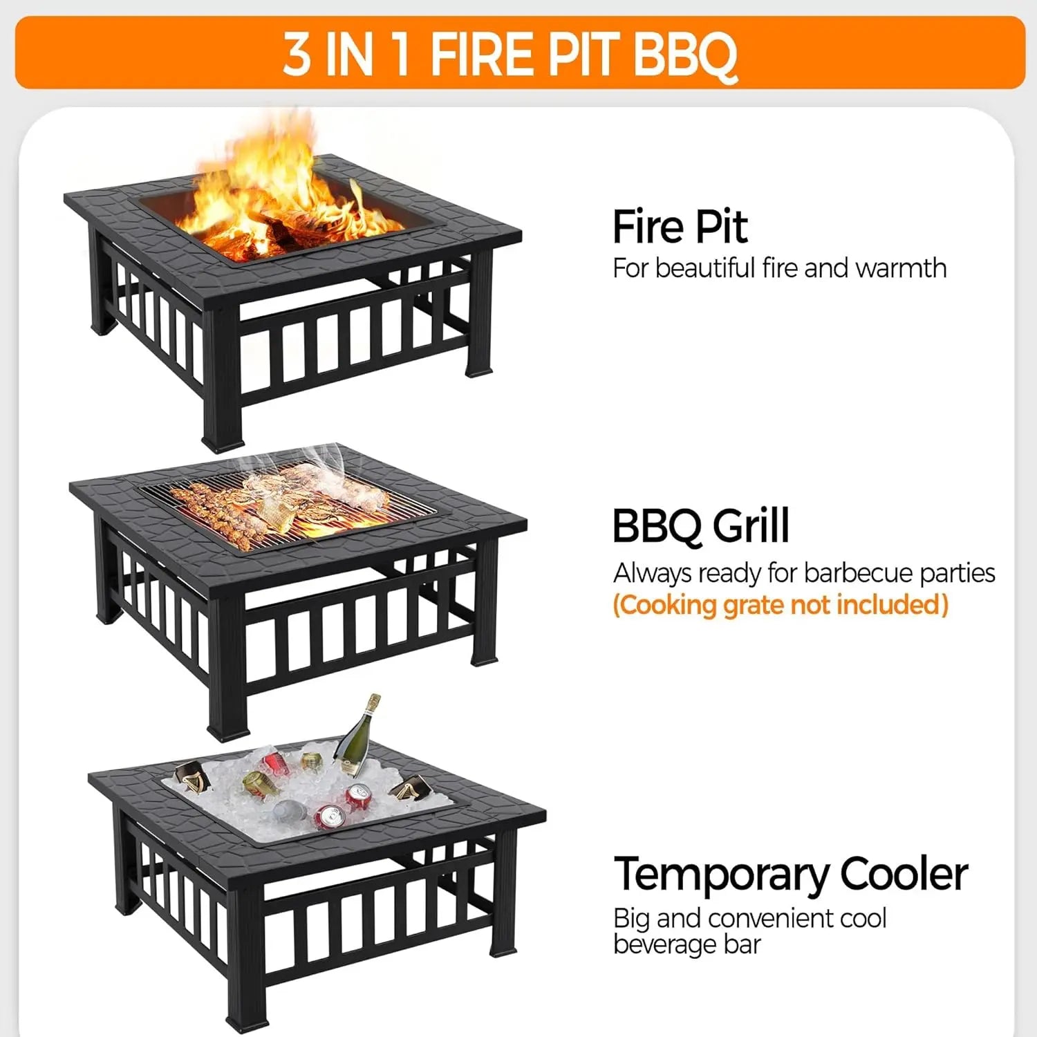 32 Inch Multifunctional Fire Pit Table