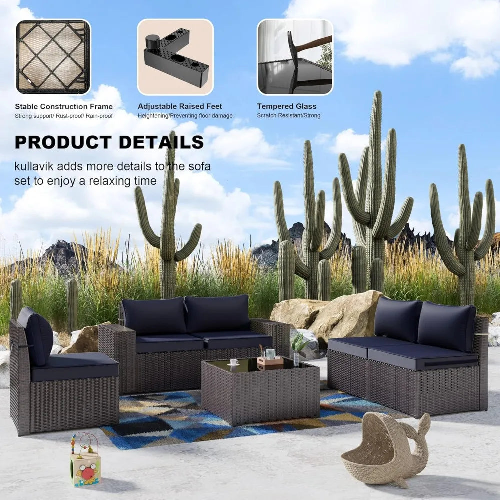 6 PC  Wicker Rattan Patio Furniture Set