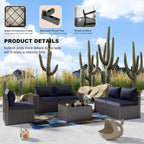 6 PC  Wicker Rattan Patio Furniture Set